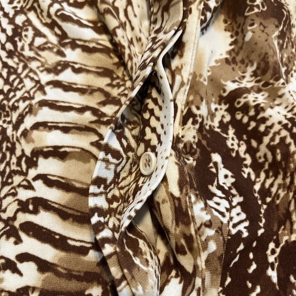 Women's Calvin Klein Maxi Dress SZ 6 Button Front Brown White Snake Print - Picture 8 of 10